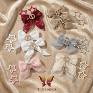 2 Piece Girls Organza Bow Hair Clip Set with Crystal Buckle & Star Snap Clips – Elegant Kids Hair Accessories