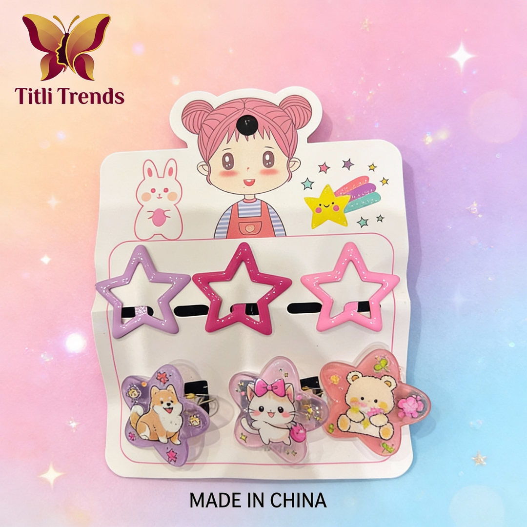 6 Pcs Kawaii Cartoon Star Hair Clips Set | Y2K Aesthetic Snap Barrettes for Girls - Image 3