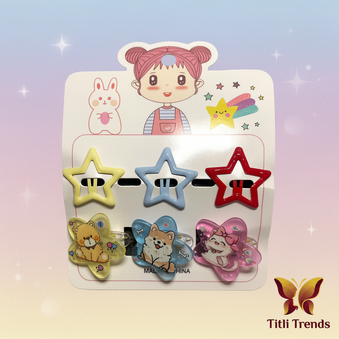 6 Pcs Kawaii Cartoon Star Hair Clips Set | Y2K Aesthetic Snap Barrettes for Girls - Image 2