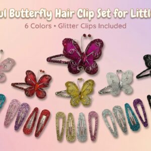 Pack of Butterfly Hair Clip Set with Glitter Snap Clips for Girls