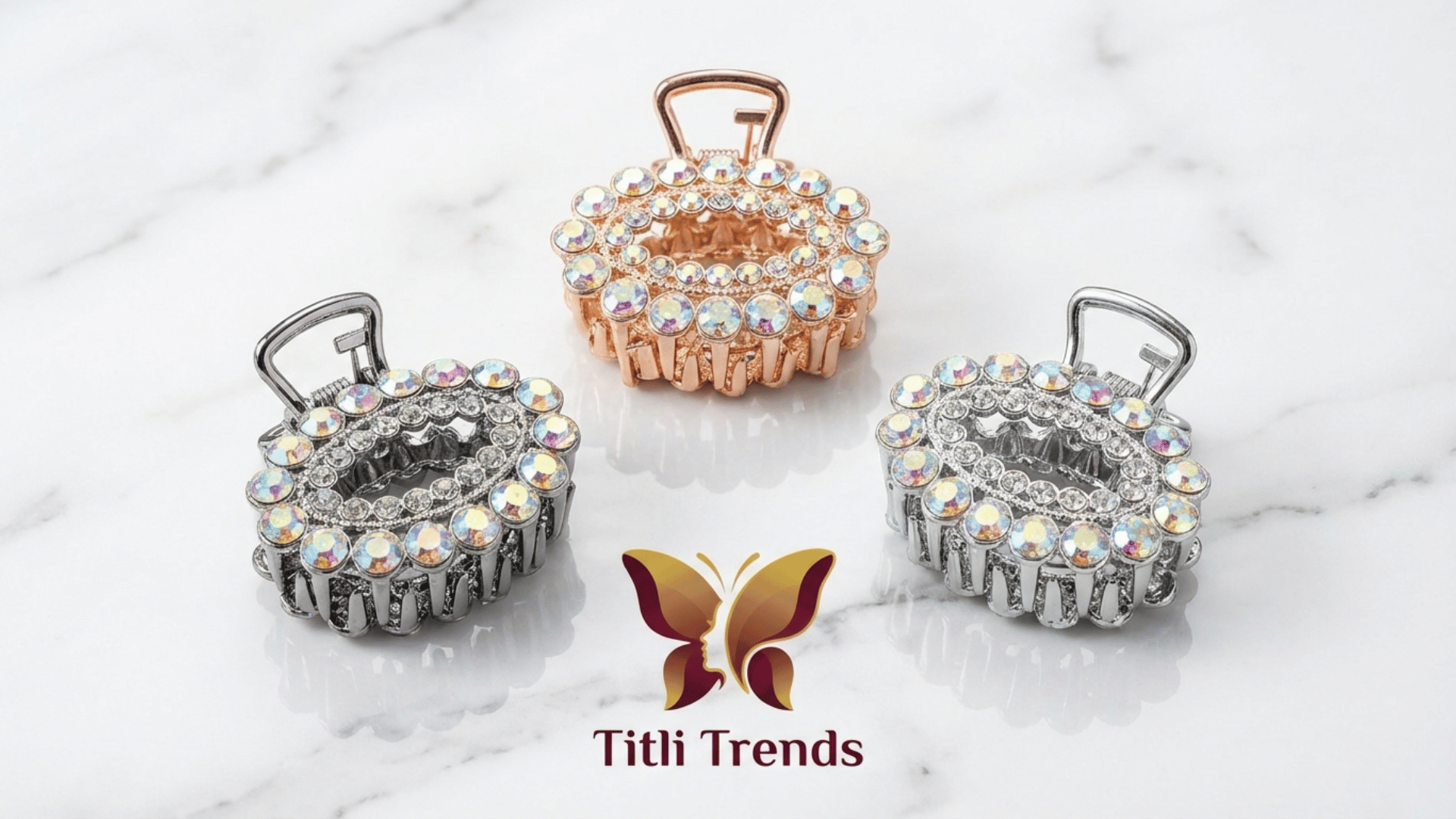 Crown Luxe Crystal Metal Hair Claw Clip Premium Rhinestone