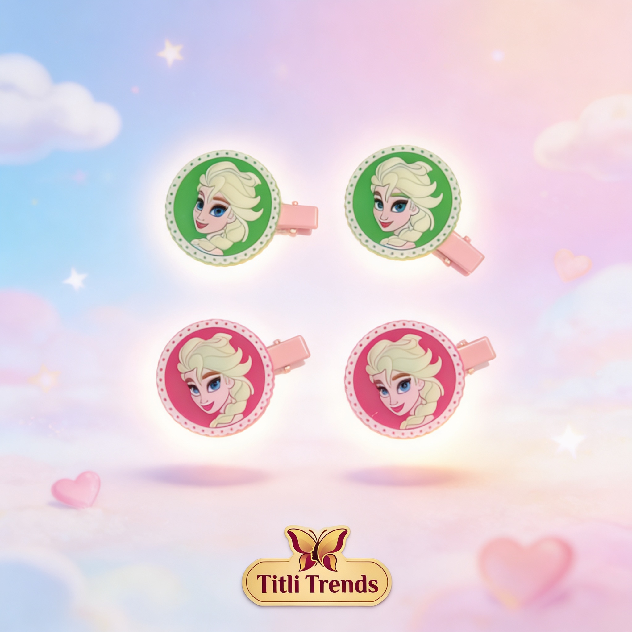 Kids Cartoon Hair Clips Pack of 4 – Cute Princess BB Hair Clips Set for Girls - Image 5