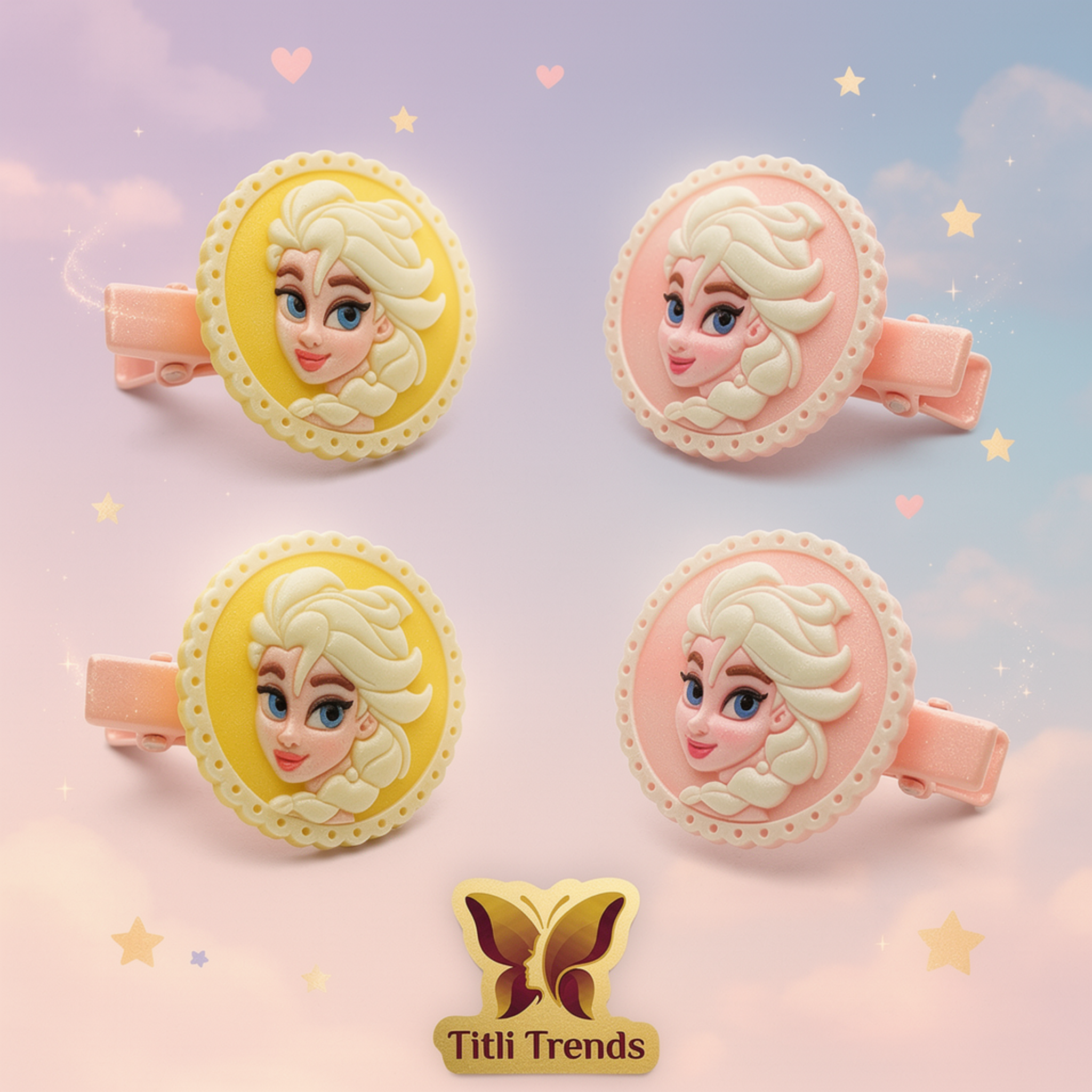 Kids Cartoon Hair Clips Pack of 4 – Cute Princess BB Hair Clips Set for Girls - Image 6