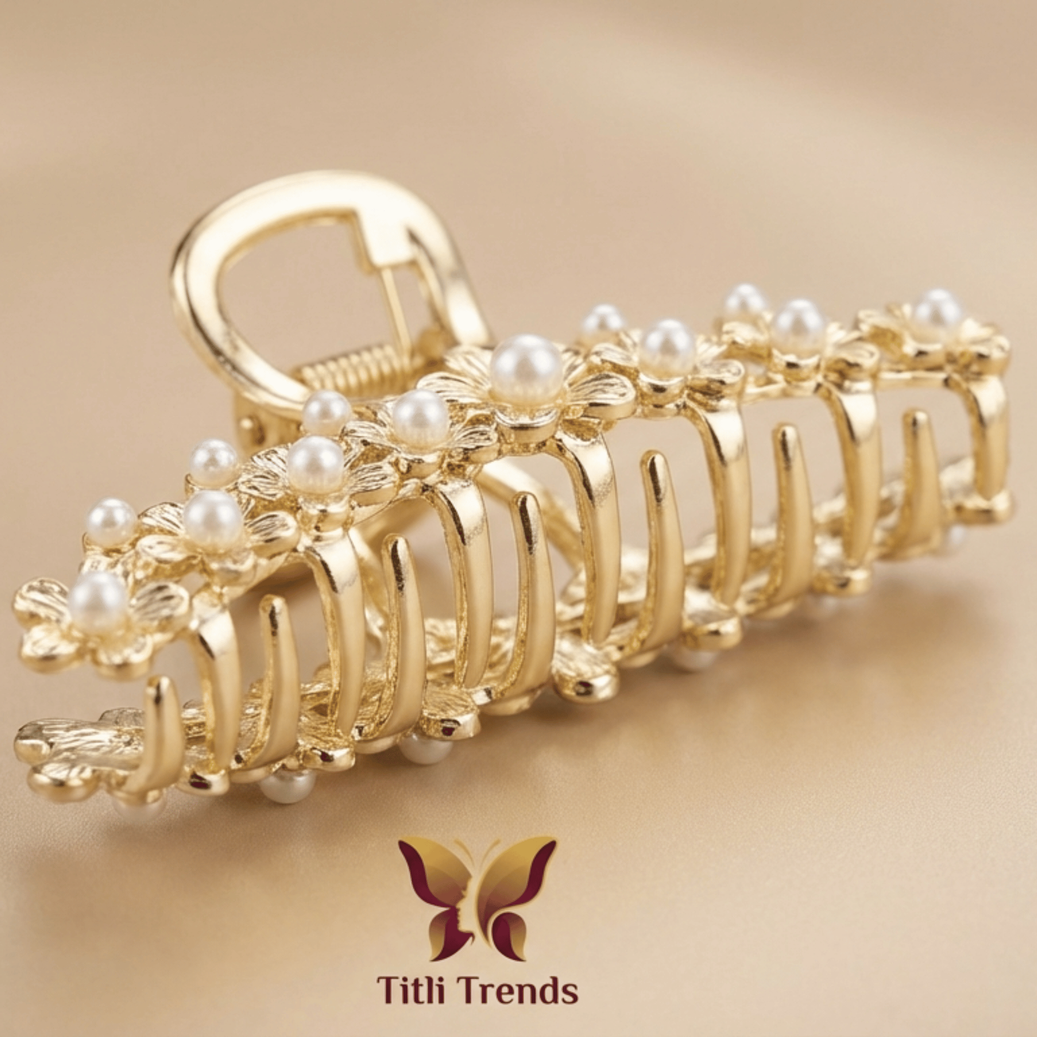 Elegant Pearl Floral Metal Hair Claw Clip – Premium Flower Hair Clip for Girls & Women - Image 3