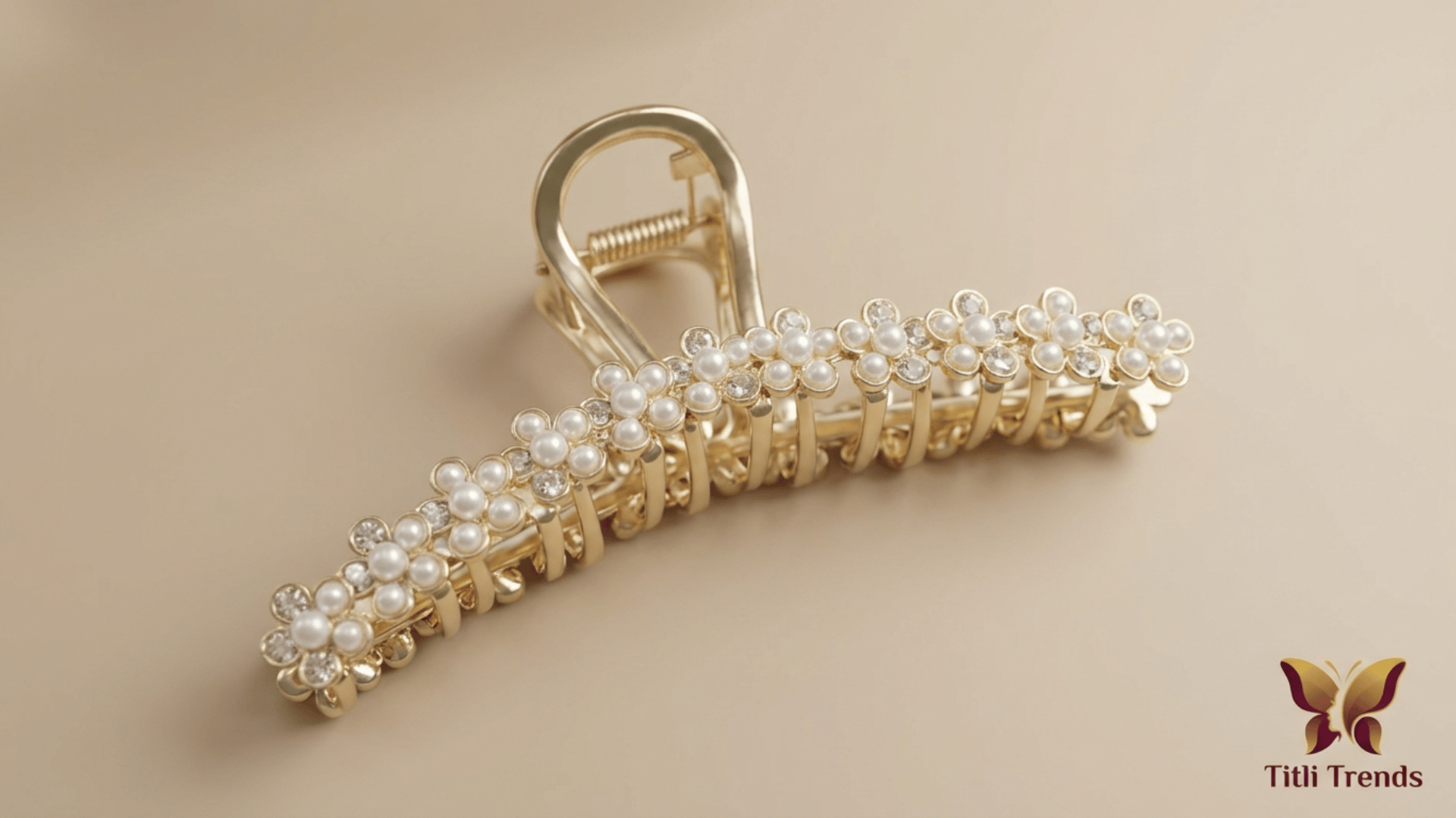 Elegant Pearl Floral Metal Hair Claw Clip – Premium Flower Hair Clip for Girls & Women