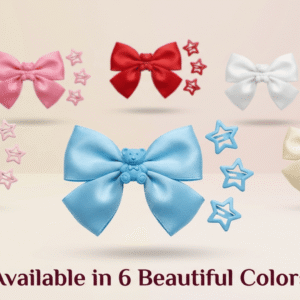 Girls Satin Bow Hair Clip Set with Star Snap Clips – Cute, Stylish & Everyday Ready