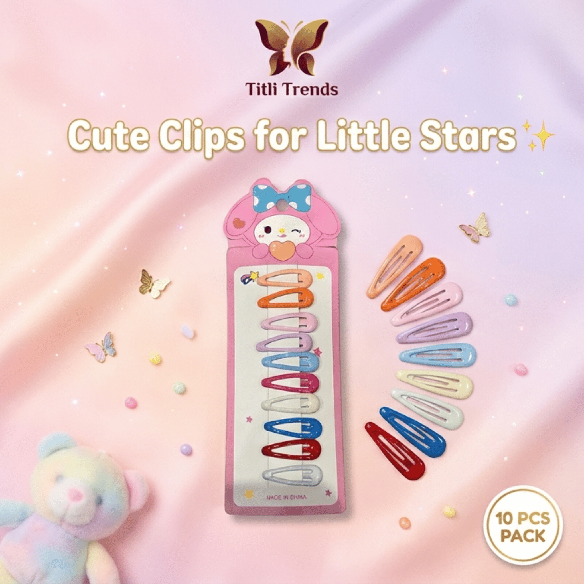 Pack of 10 Colorful Hair Clips for Kids – Cute Mini Snap Clips for Girls
