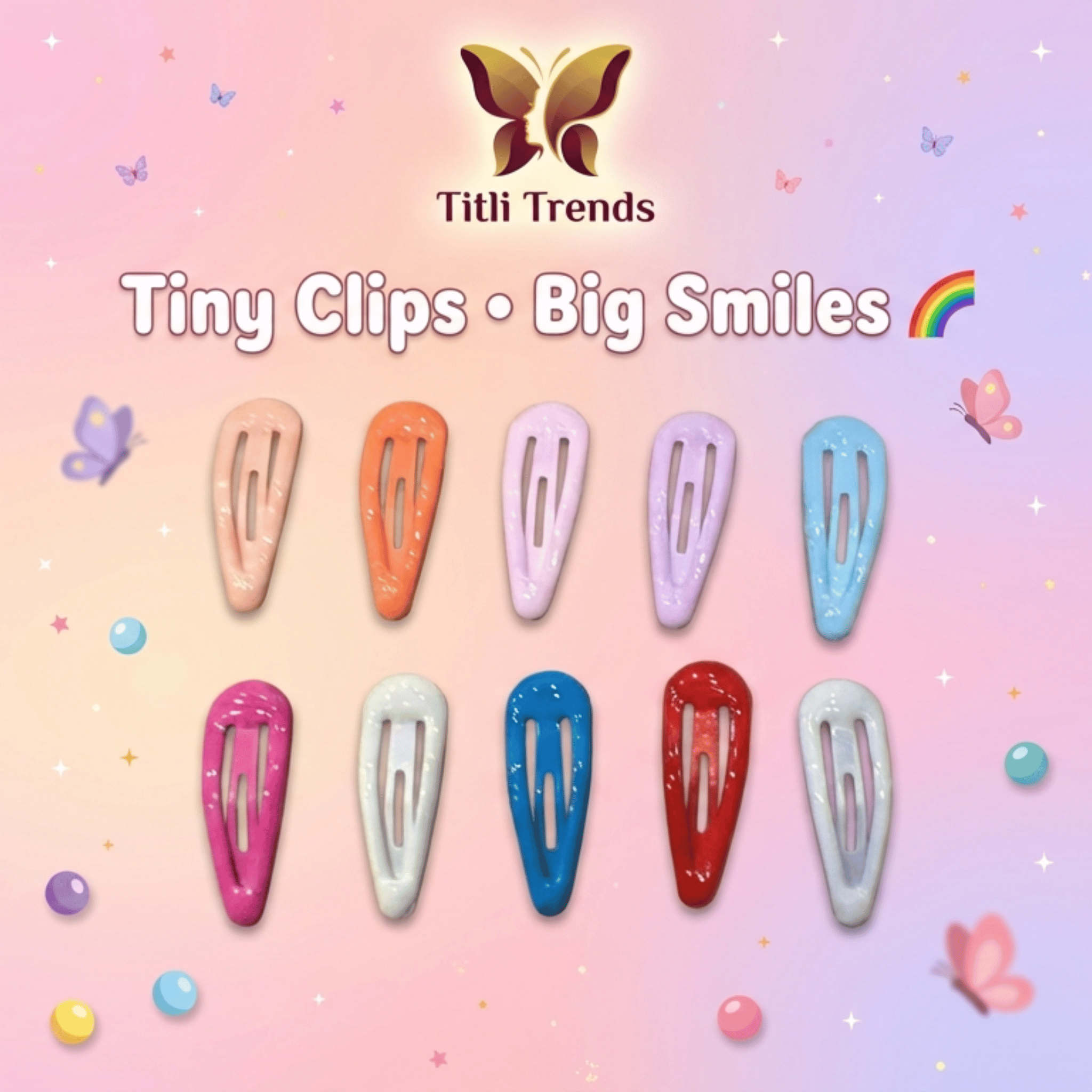 Pack of 10 Colorful Hair Clips for Kids – Cute Mini Snap Clips for Girls - Image 3