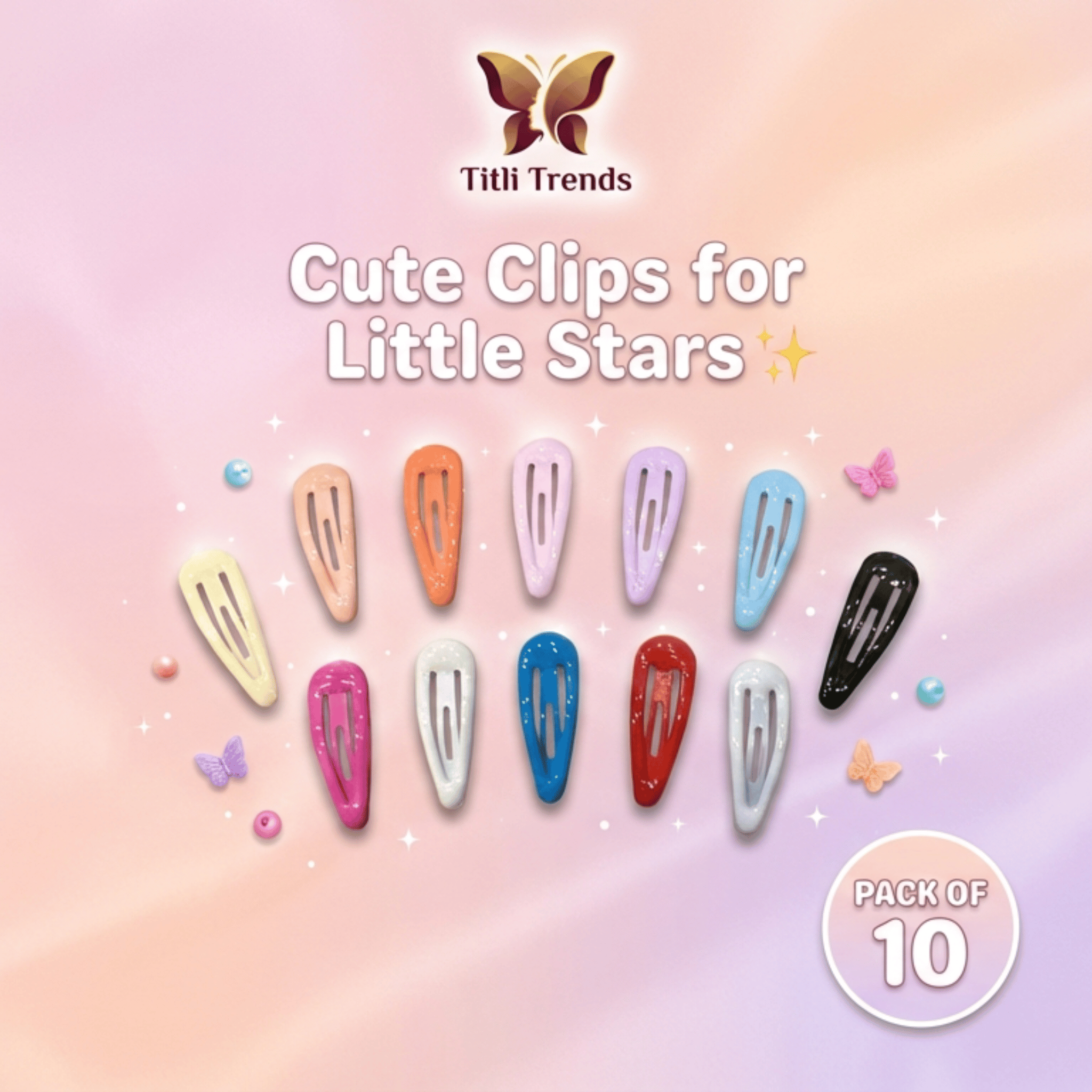 Pack of 10 Colorful Hair Clips for Kids – Cute Mini Snap Clips for Girls - Image 4