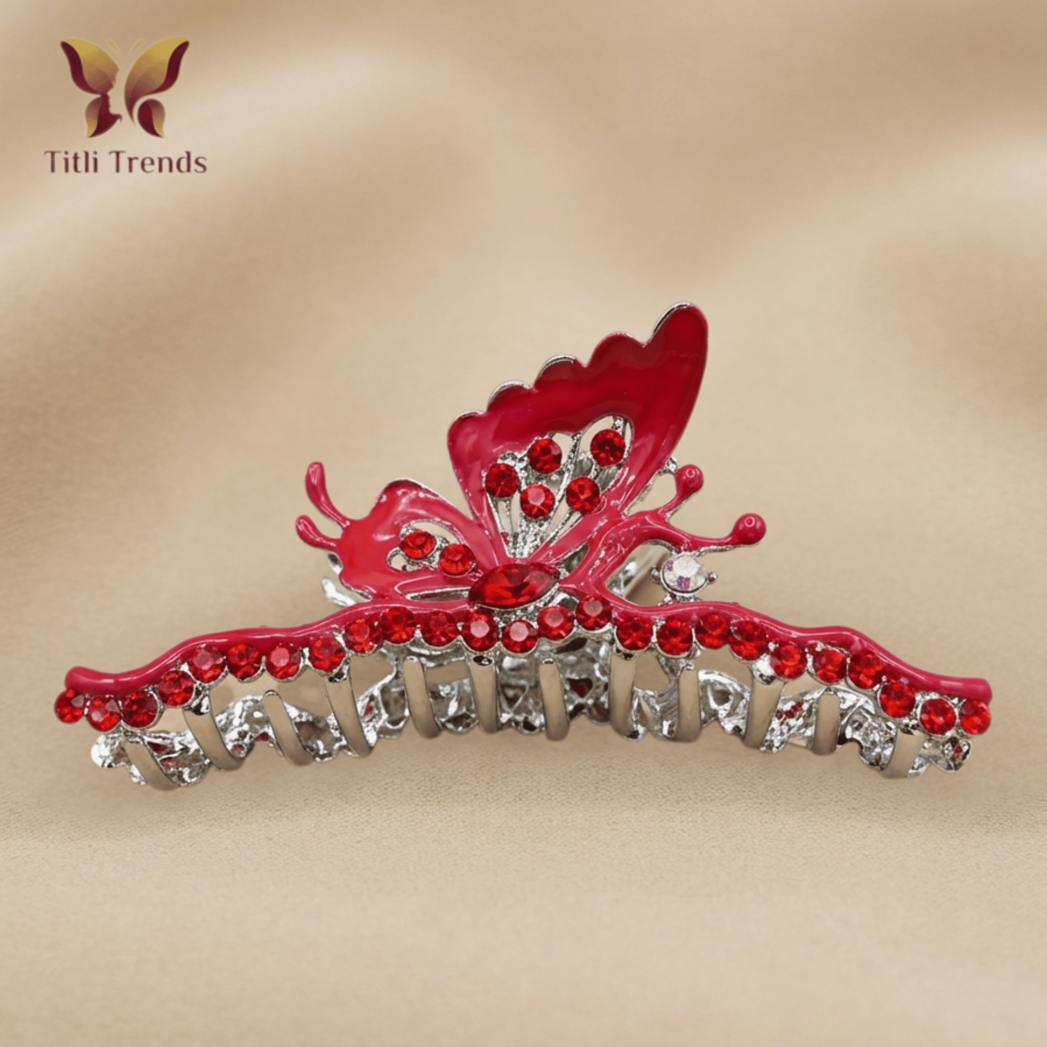 Luxury Red Crystal Butterfly Metal Hair Claw Clip Elegant Rhinestone Butterfly Hair Clip for Women & Girls - Image 5