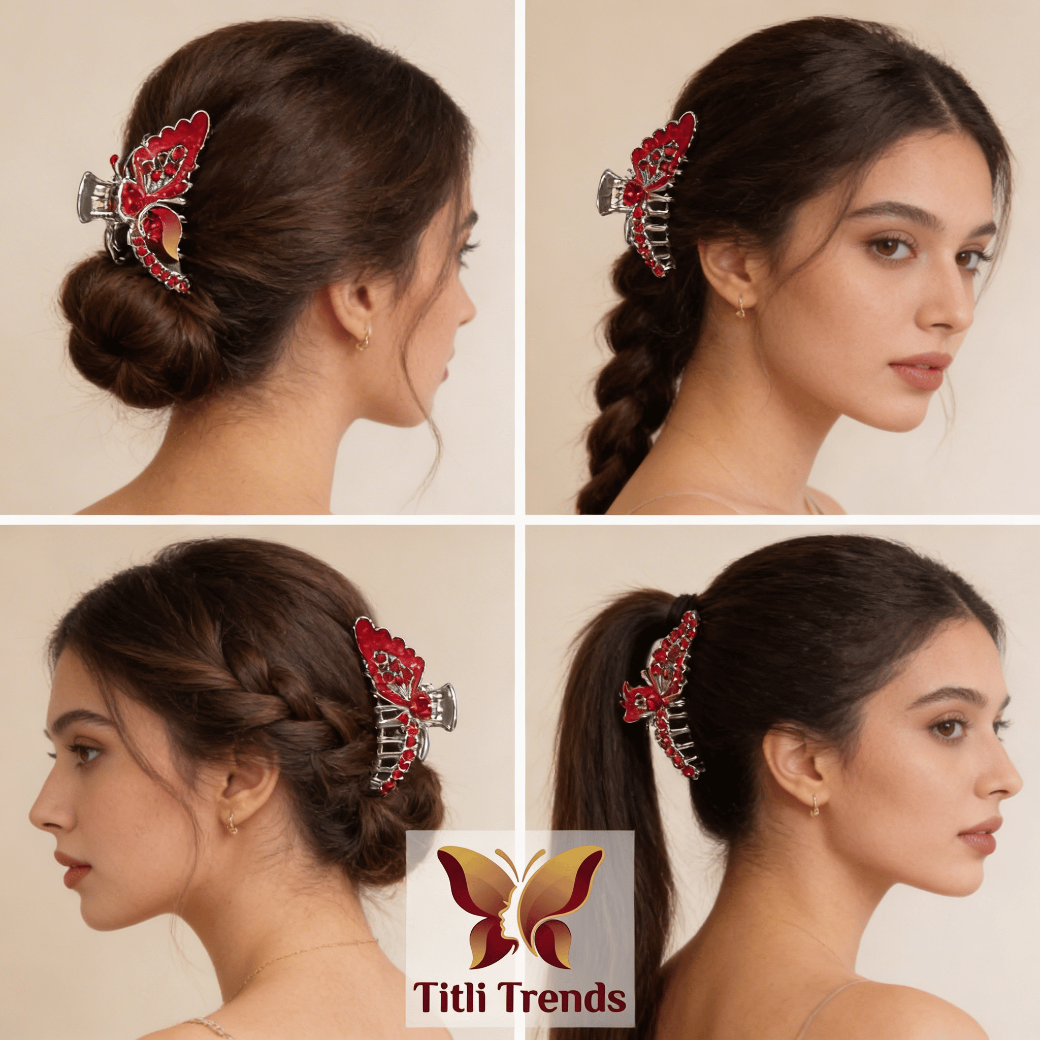 Luxury Red Crystal Butterfly Metal Hair Claw Clip Elegant Rhinestone Butterfly Hair Clip for Women & Girls - Image 6