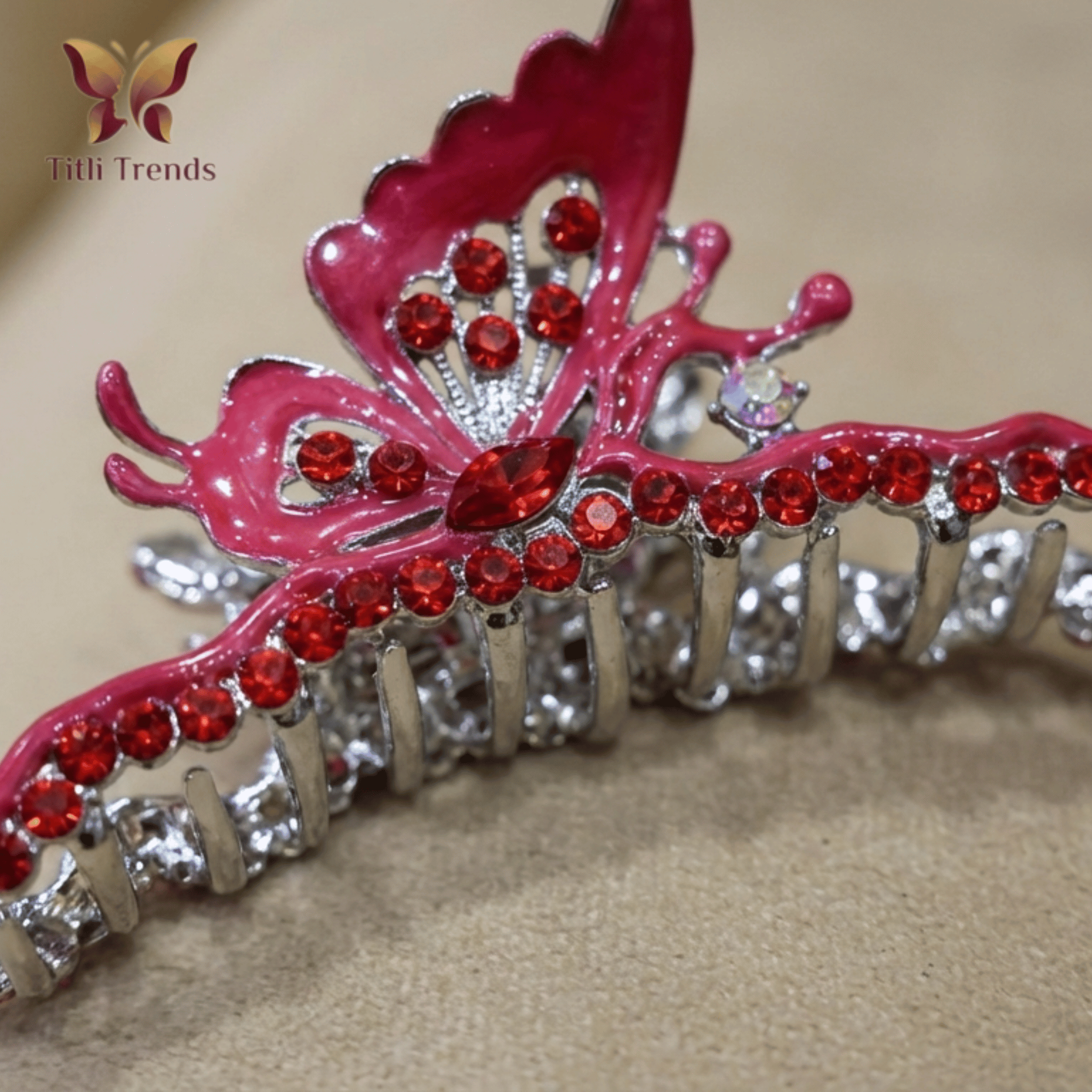 Luxury Red Crystal Butterfly Metal Hair Claw Clip Elegant Rhinestone Butterfly Hair Clip for Women & Girls - Image 3