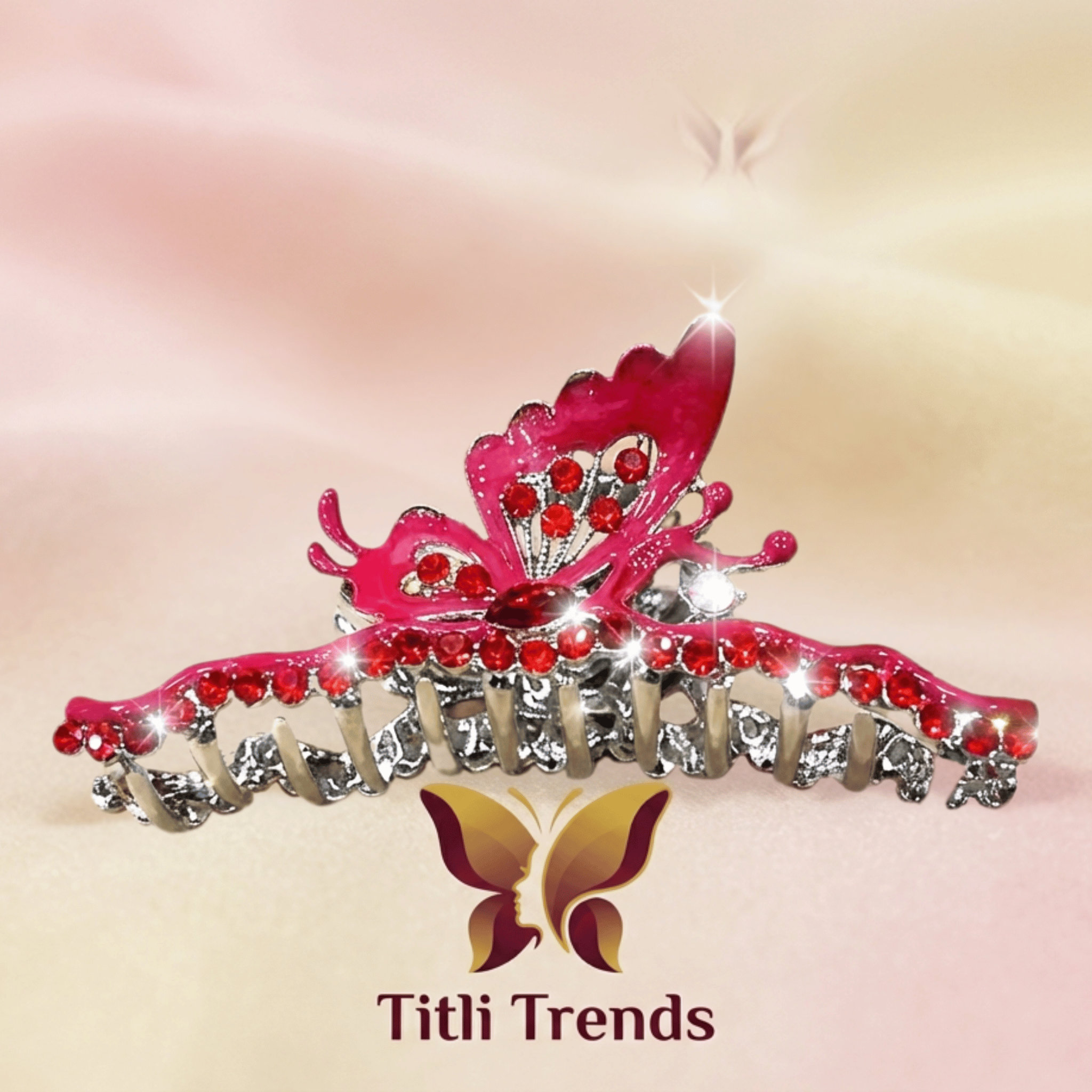 Luxury Red Crystal Butterfly Metal Hair Claw Clip Elegant Rhinestone Butterfly Hair Clip for Women & Girls - Image 2