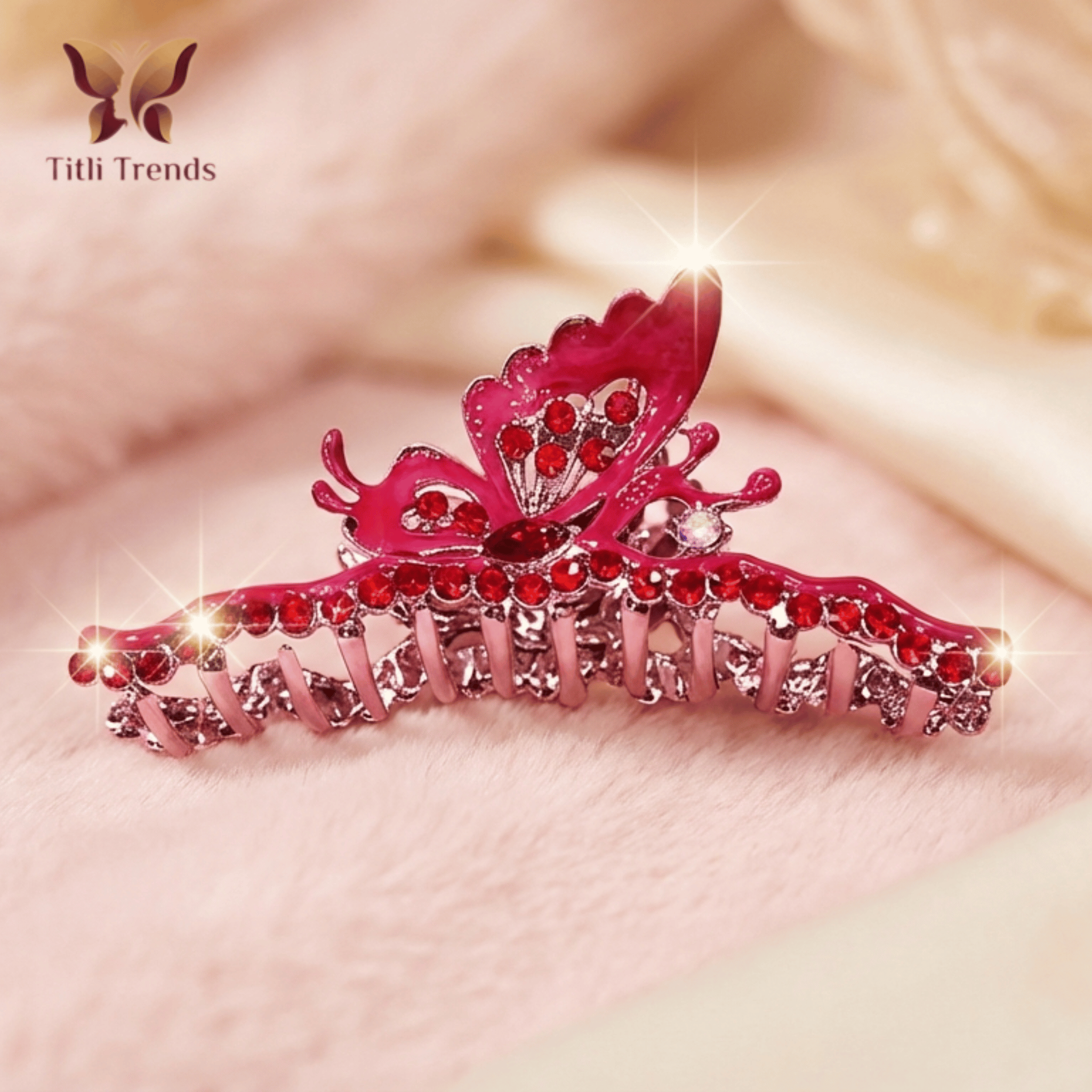 Luxury Red Crystal Butterfly Metal Hair Claw Clip Elegant Rhinestone Butterfly Hair Clip for Women & Girls