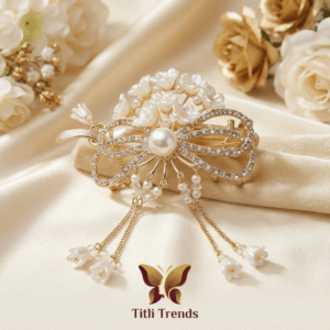 Pearl Floral Luxe Metal Hair Claw Clip with Tassels  Elegant Premium Hair Accessory