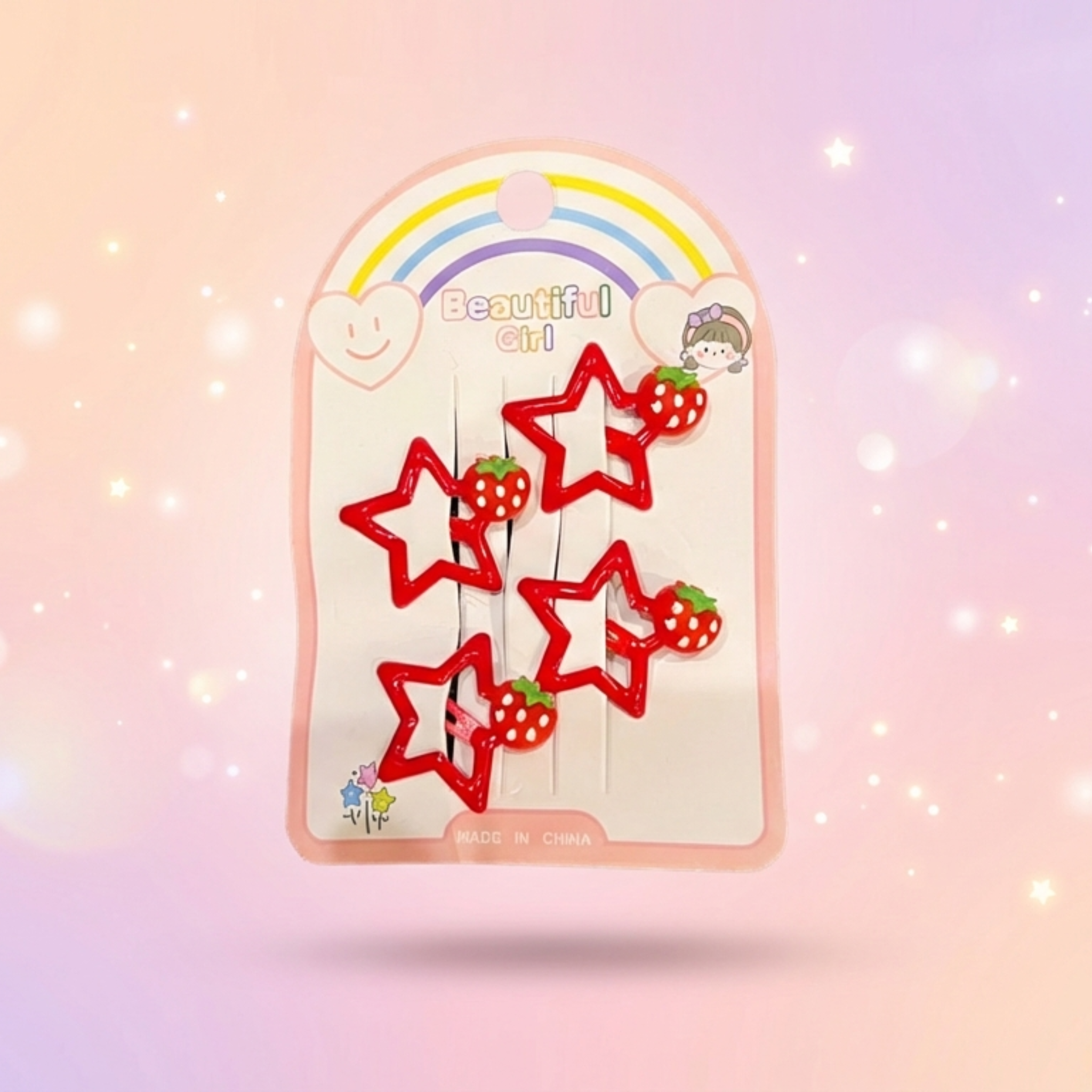 Red Star Strawberry Hair Clips Set – Cute Kids BB Hair Clips (4-Piece Pack) - Image 4