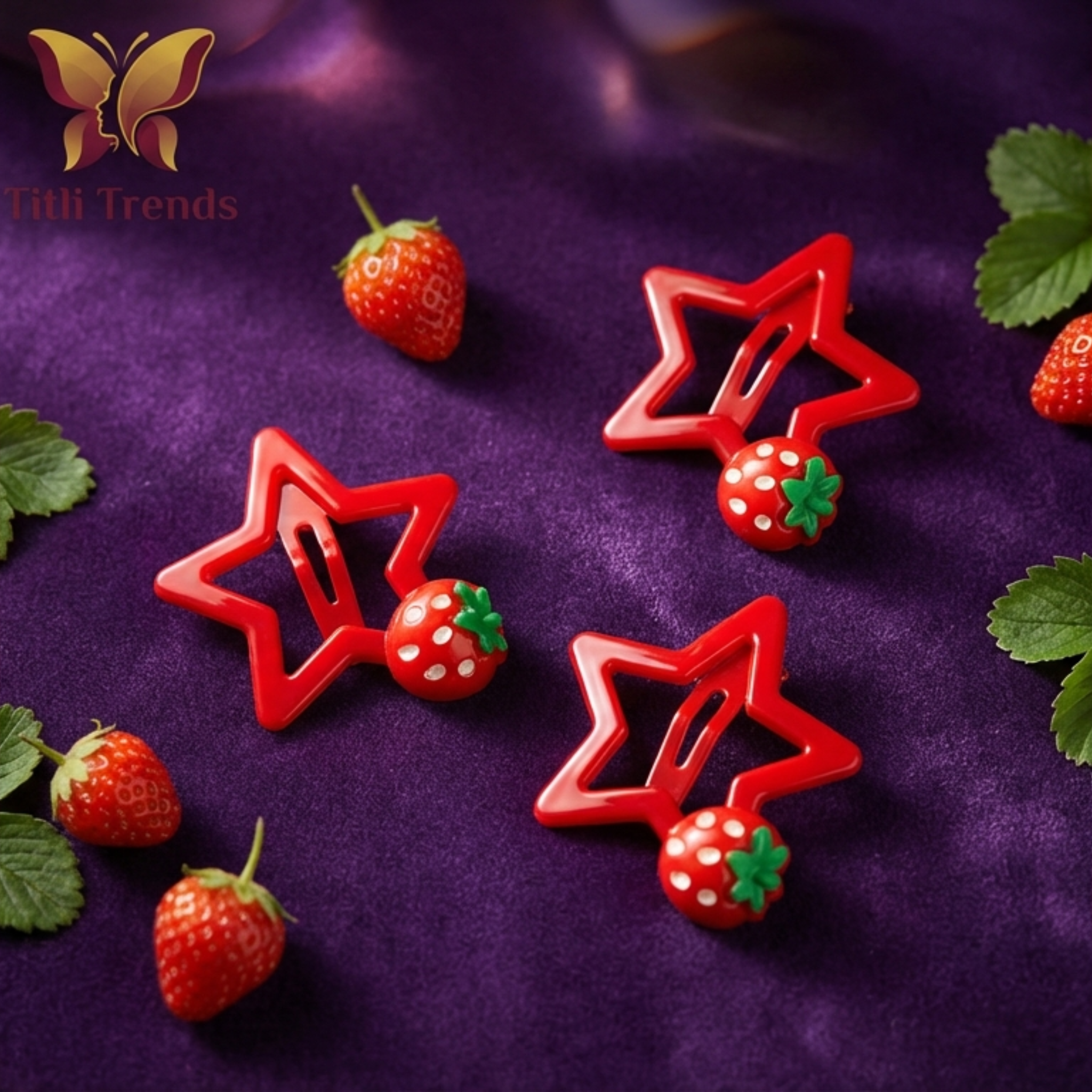 Red Star Strawberry Hair Clips Set – Cute Kids BB Hair Clips (4-Piece Pack)