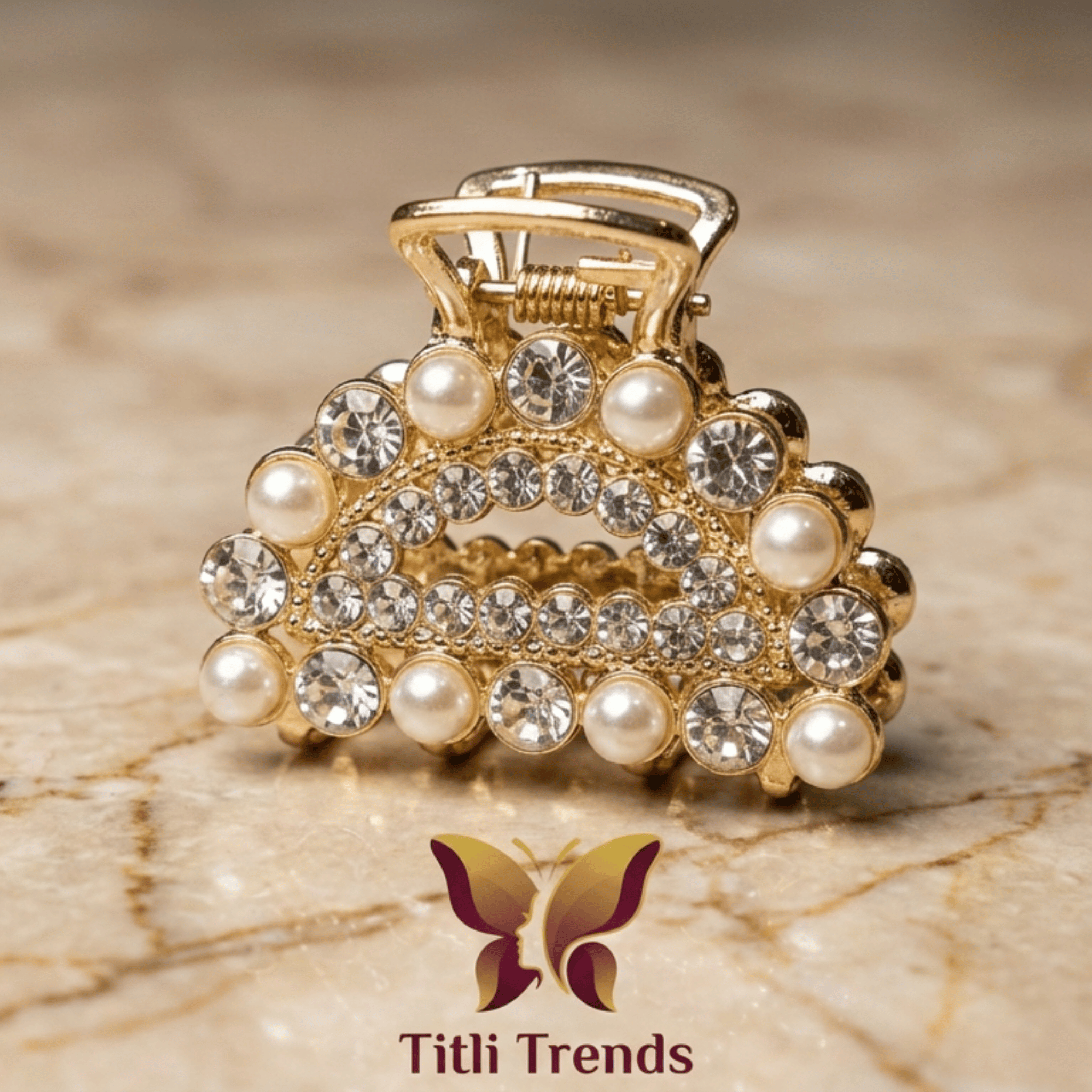 Royal Pearl Crystal Crown Hair Claw Clip - Image 3