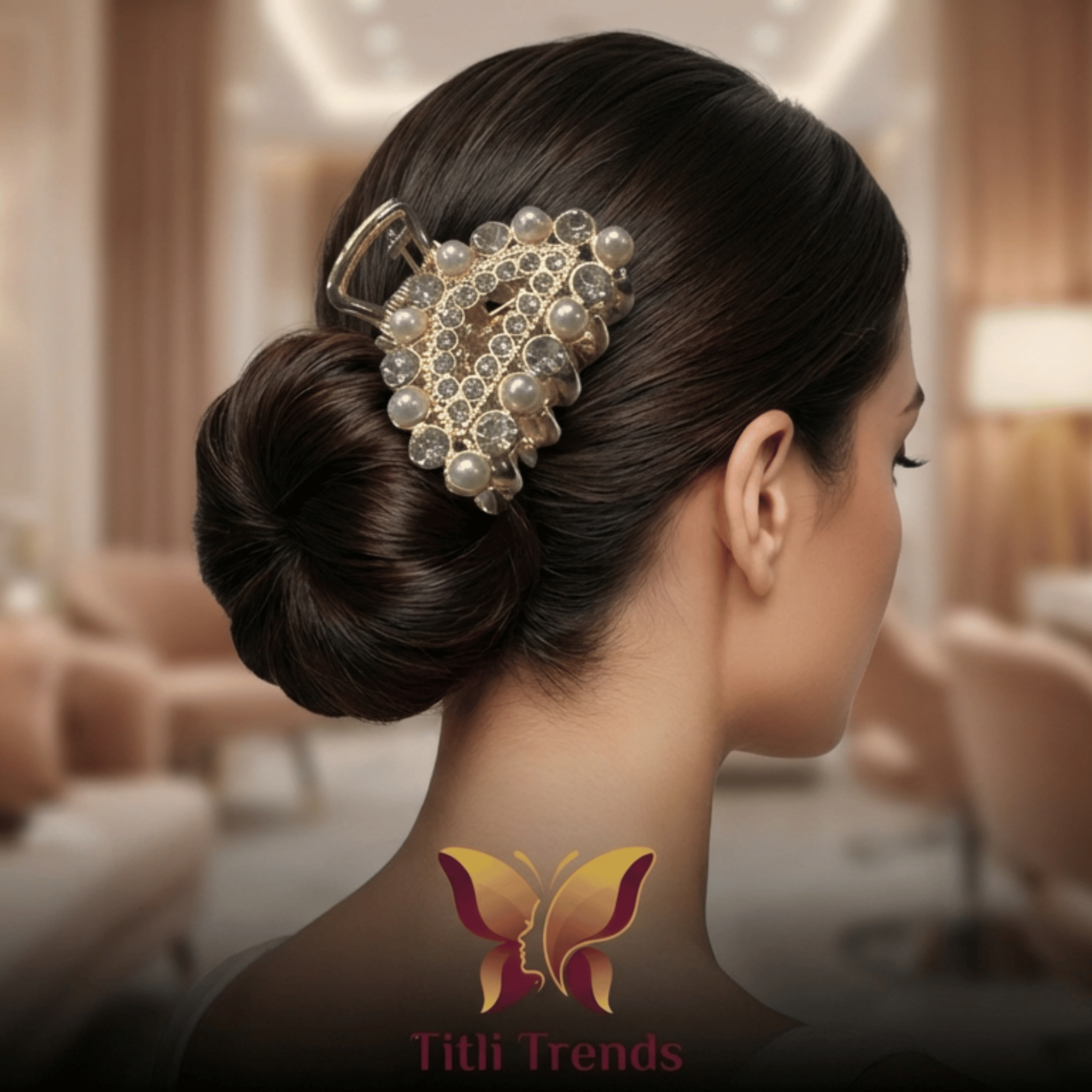 Royal Pearl Crystal Crown Hair Claw Clip - Image 5