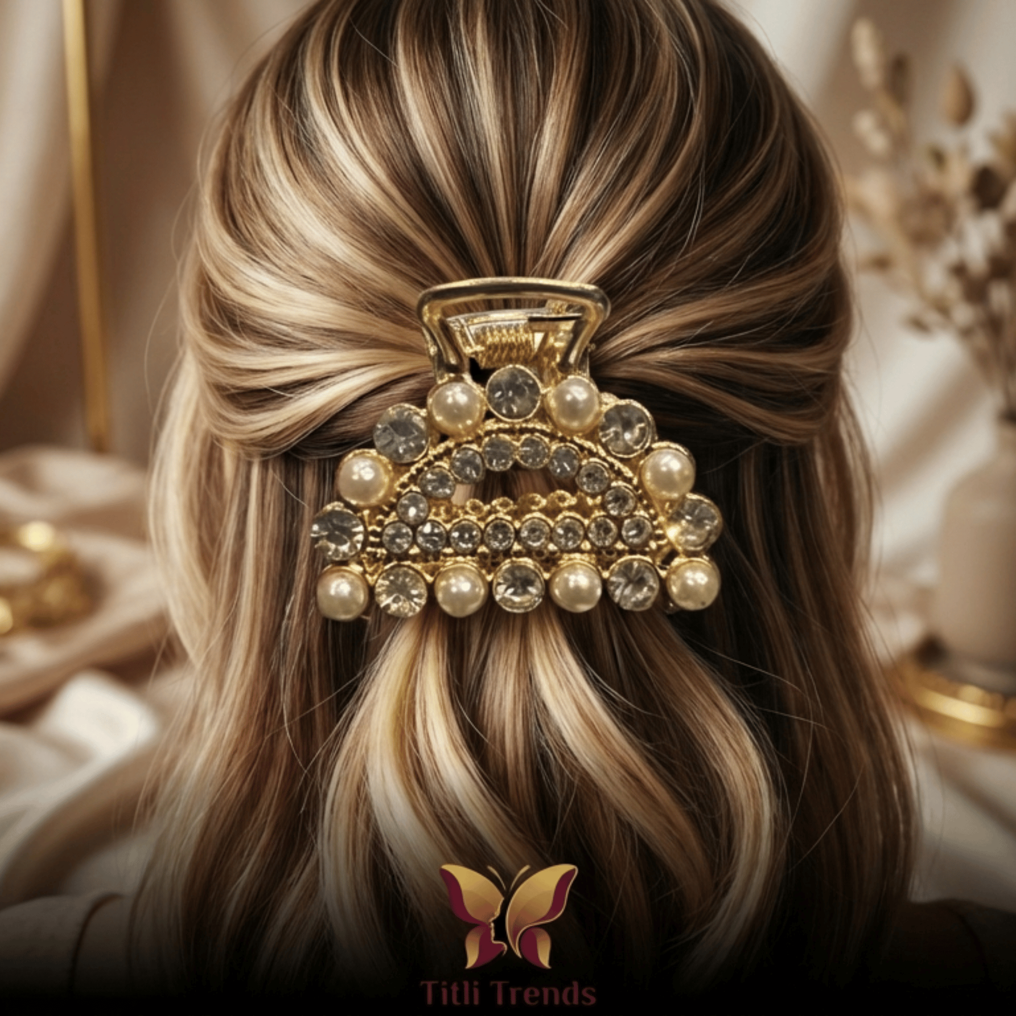 Royal Pearl Crystal Crown Hair Claw Clip - Image 6