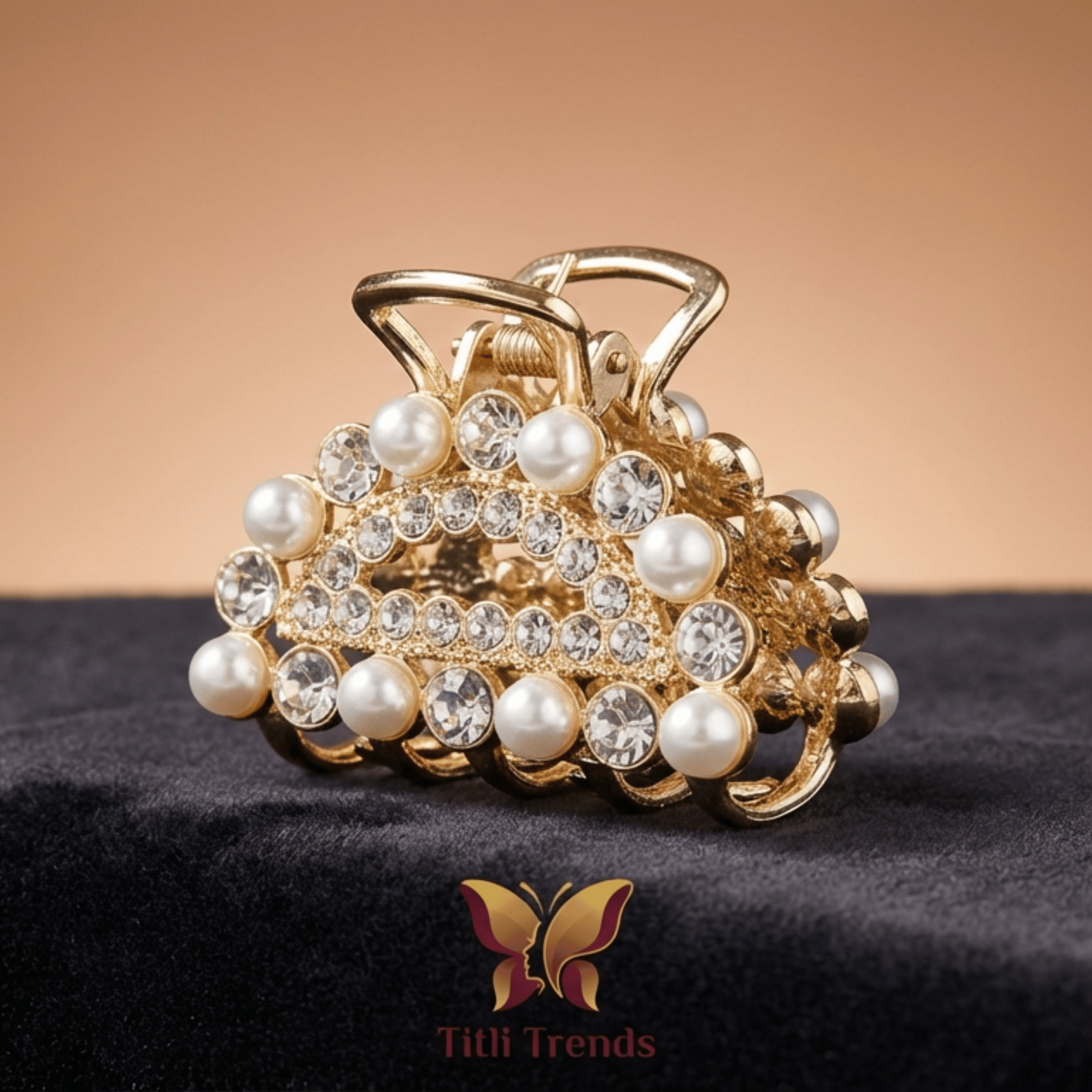 Royal Pearl Crystal Crown Hair Claw Clip - Image 2