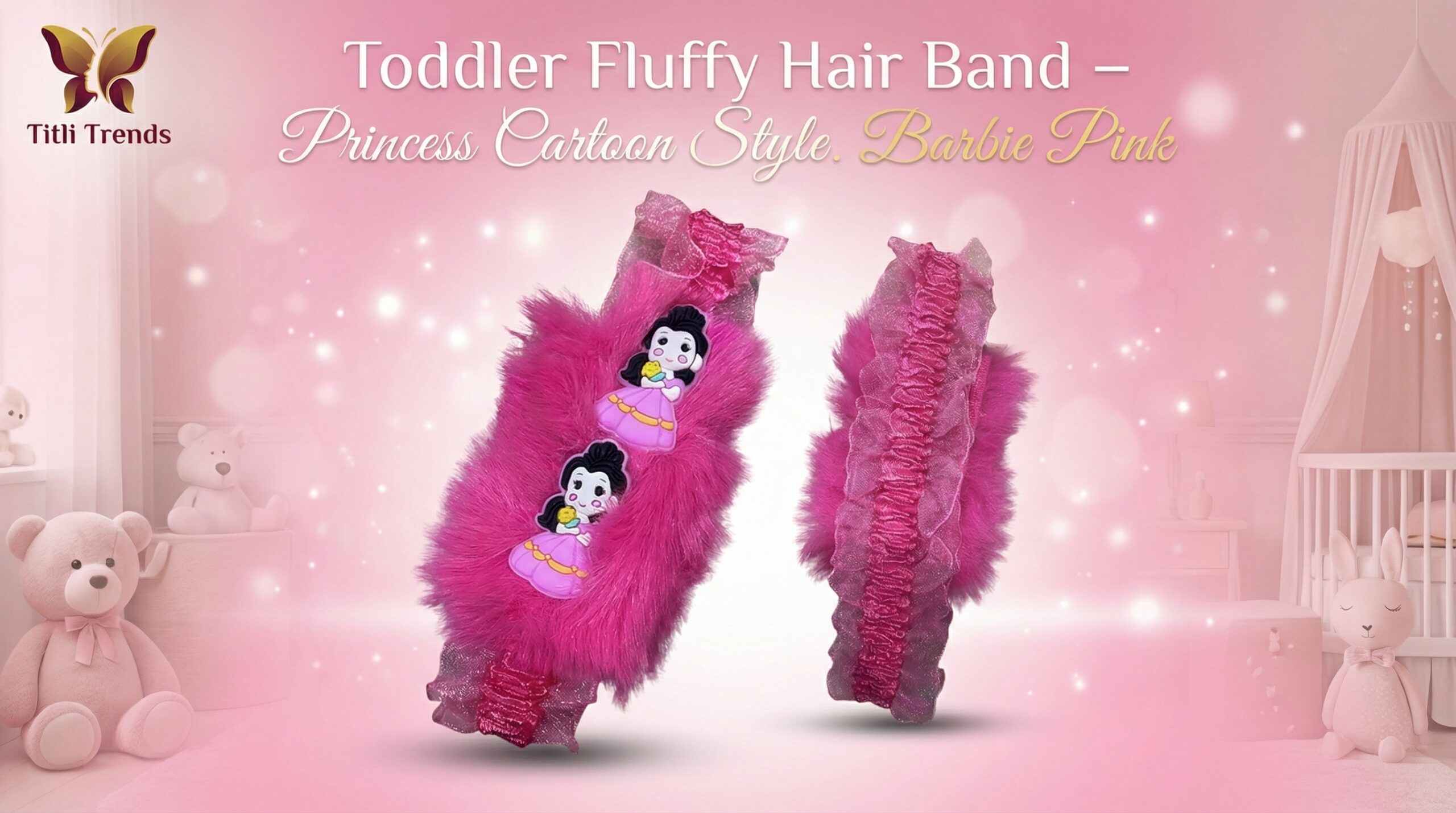 Toddler Fluffy Hair Band – Soft Princess Cartoon Baby Headband - Image 2